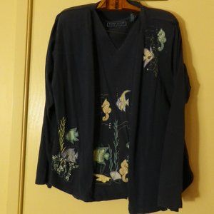 Vintage Karen Scott Navy T-shirt / cardigan matched set